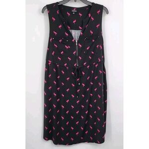 Torrid Dress Womens Size 0 Challis Sleeveless Shirt Black Pink Flamingos Zipper